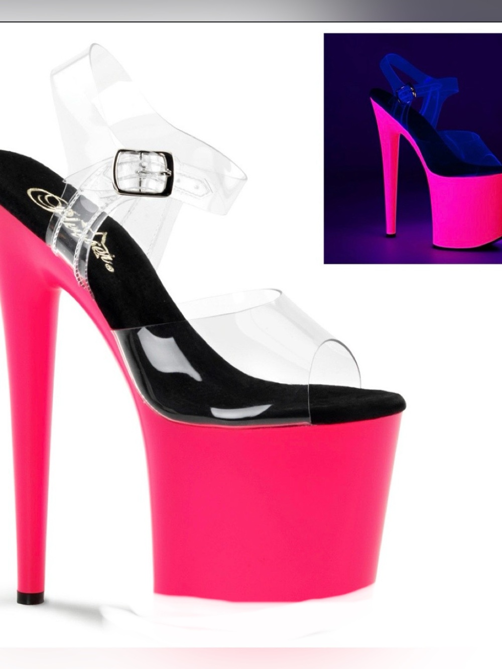Pleaser 308UVG glitter glow in the dark sandals Sz 8